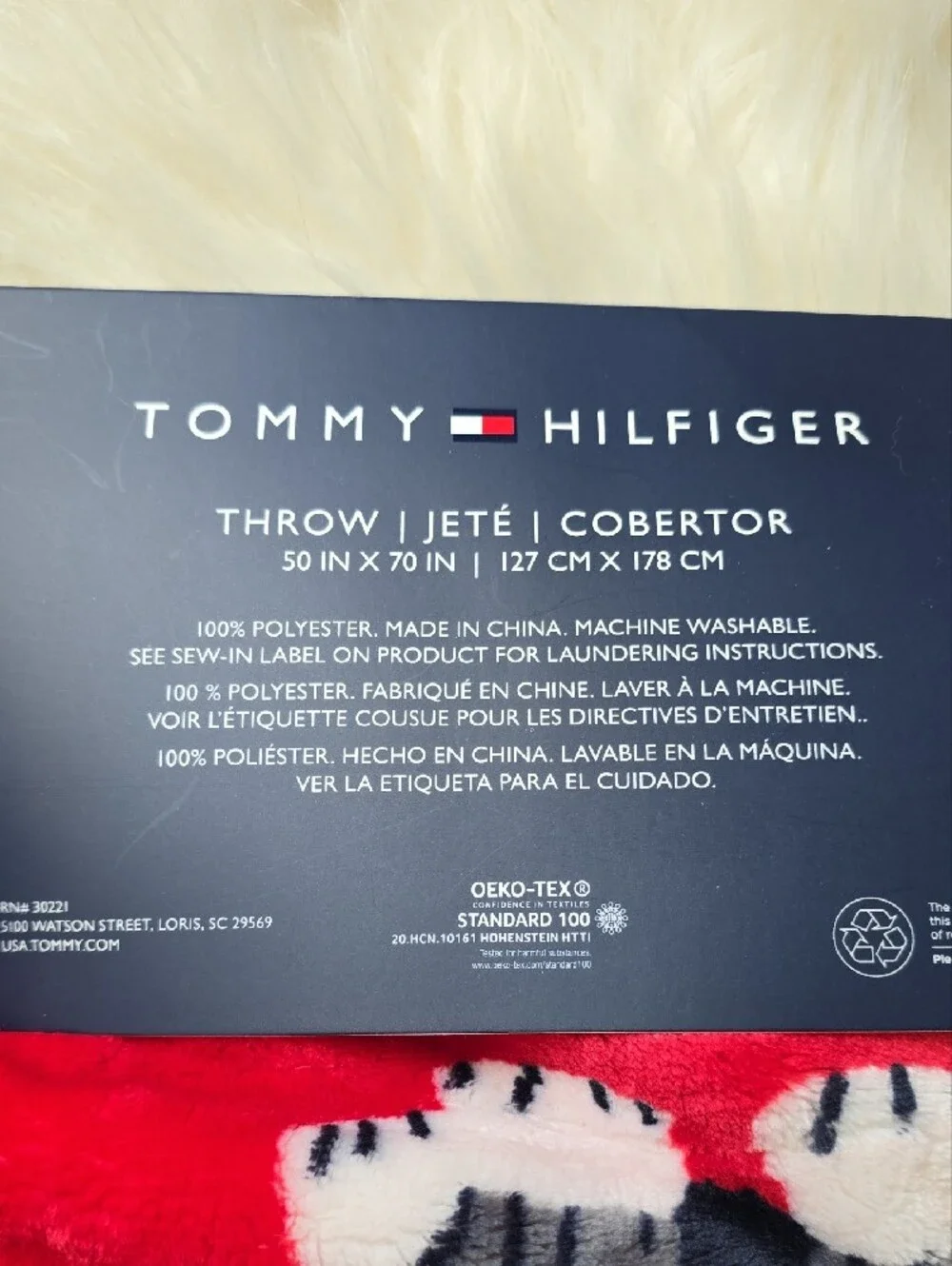 Tommy Hilfiger Red Polar Bear Print Plush Blanket NWT